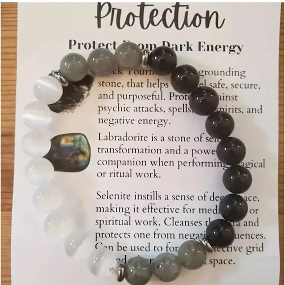 Black Tourmaline Labradorite And Crystal Protection Beaceket - Picture 3 of 5